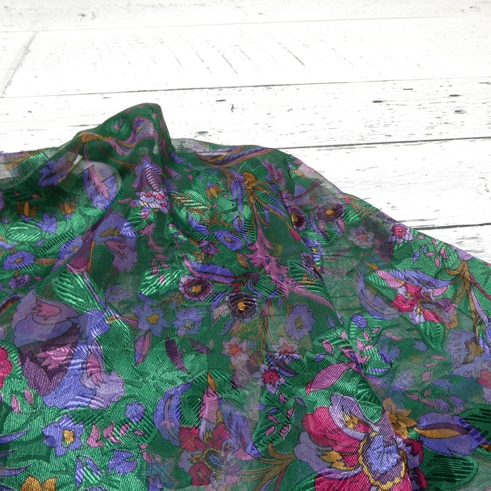 Vintage Victoria's Secret Robe Womens M/L Green Floral Chiffon Kimono Sheer - Picture 7 of 10
